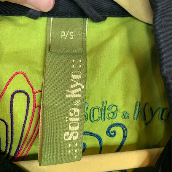 SOIA & KYO black cotton jacket belted double row buttons scoop pockets - Picture 7 of 14